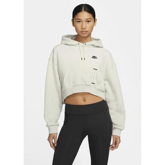 NWT Nike Cropped Hoodie Womens Medium Light Grey Heather Athletic Relaxed Fit - Picture 1 of 11